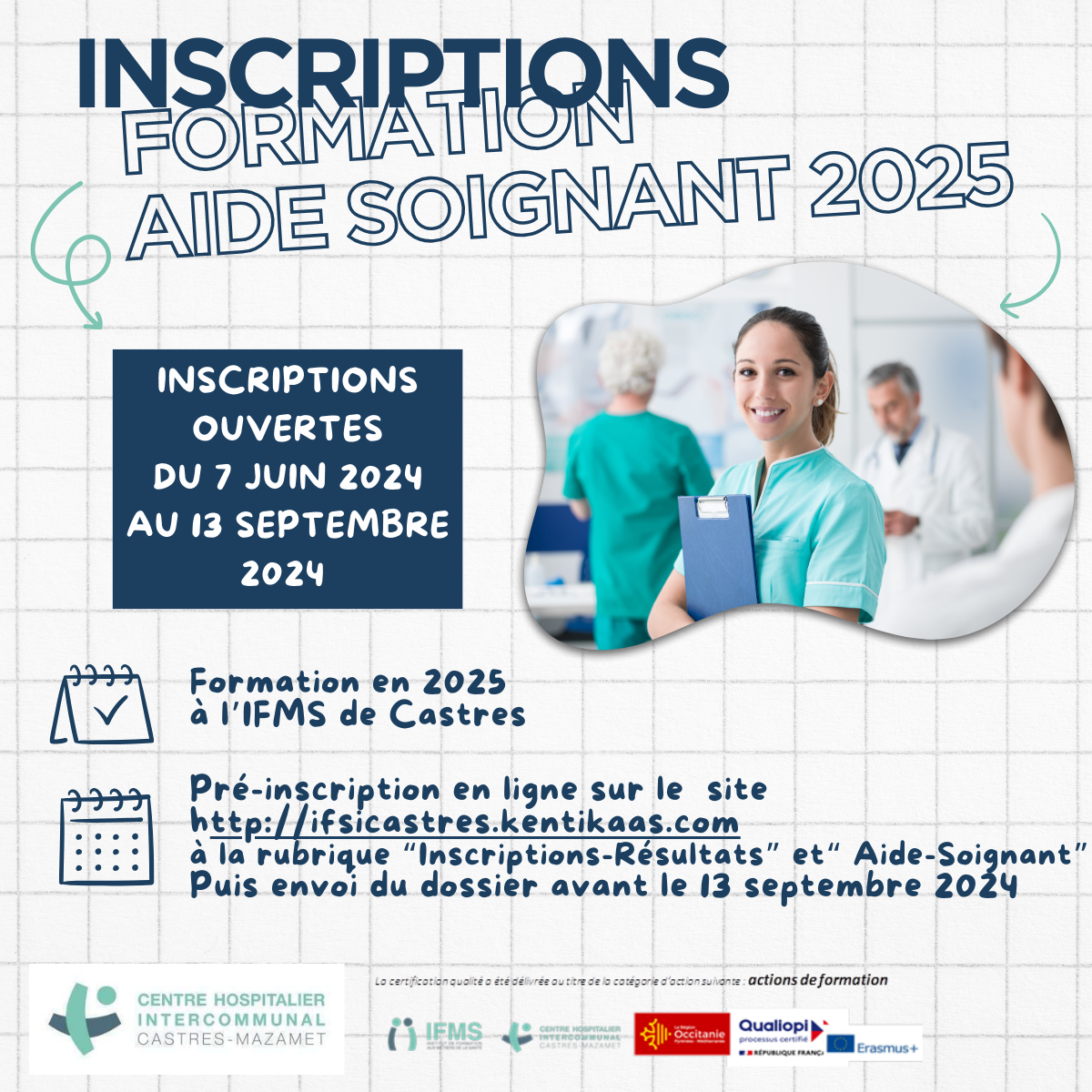 Les inscriptions pour la formation Aide Soignant 2025 sont ouvertes !