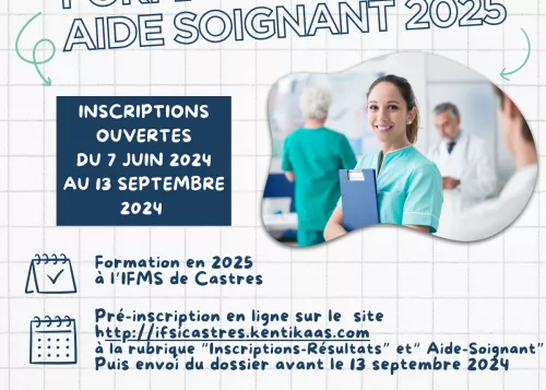 Les inscriptions pour la formation Aide Soignant 2025 sont ouvertes !